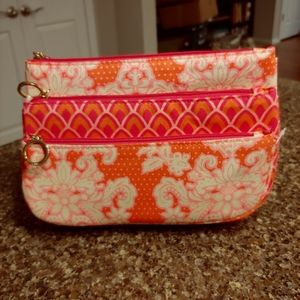 Contents by Allegro 3 pc pouch set pink/cream NWT